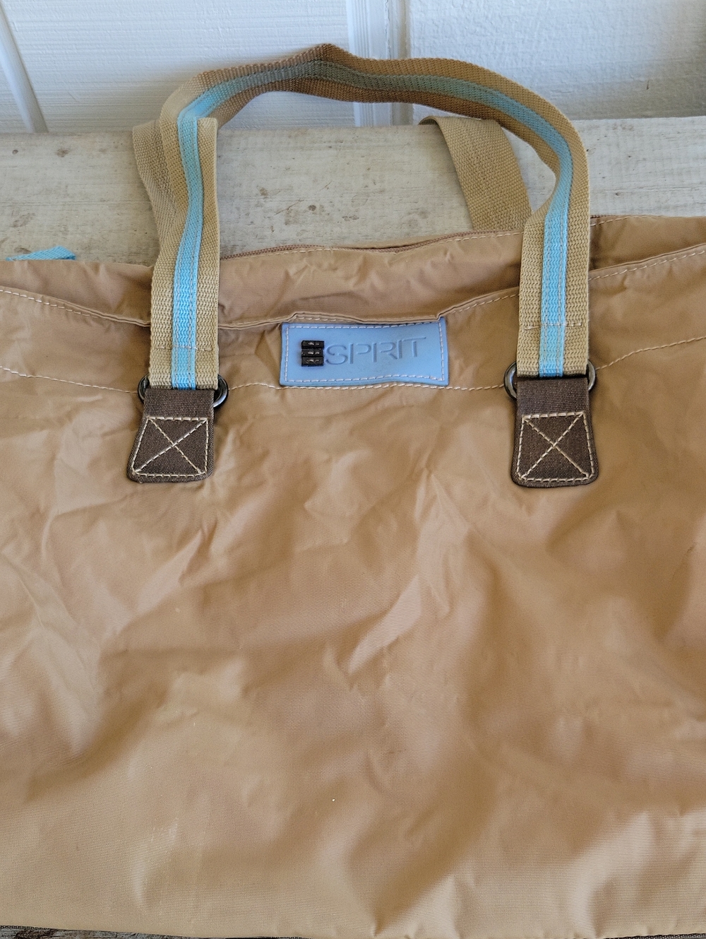 Esprit Tan Duffel Bag with Light Blue Trim